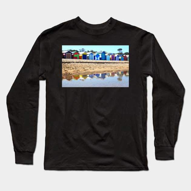 Bathing Boxes, Brighton Beach Long Sleeve T-Shirt by rozmcq